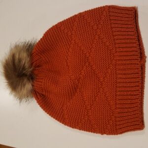 Burnt Orange Beanie with Fur Top